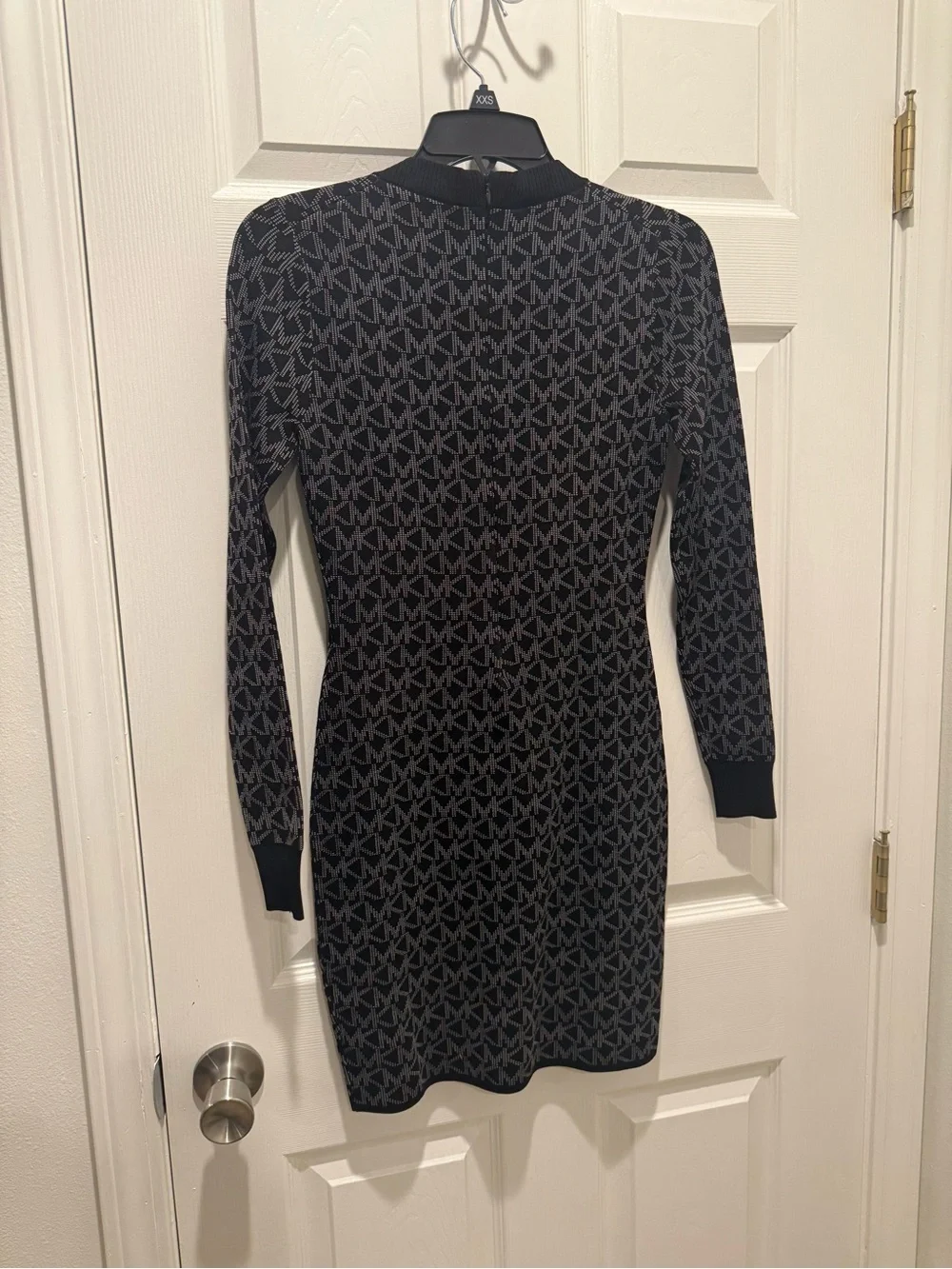 Michael Kors Black and Gray MK Logo Long Sleeve Knit Dress